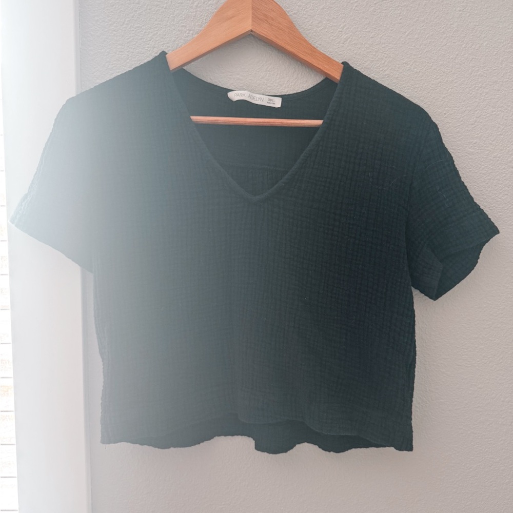 Gauzy Cotton Women's Black V-Neck Top
